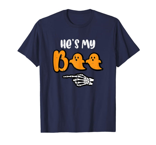 Halloween Matching Hes My Boo Skeleton Couple Costume Women T-Shirt