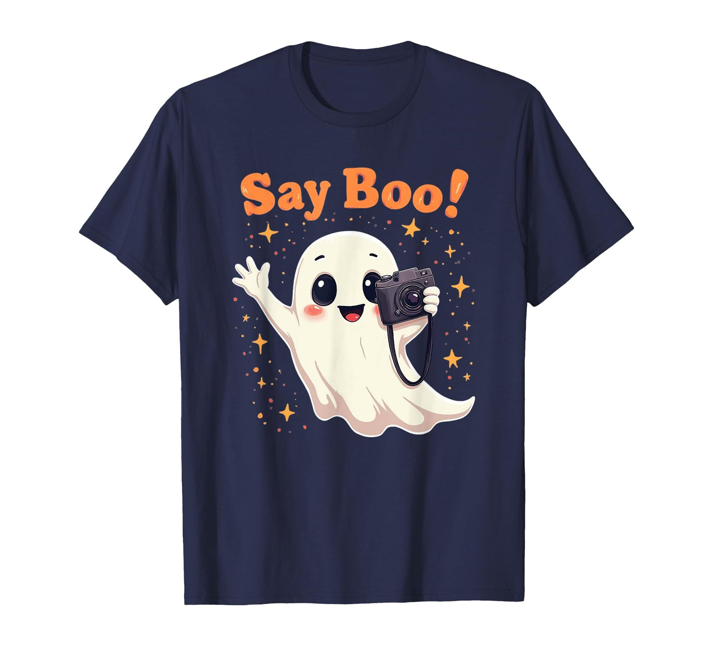 Funny Photographer Ghost Camera Pun Say Boo Retro Halloween T-Shirt