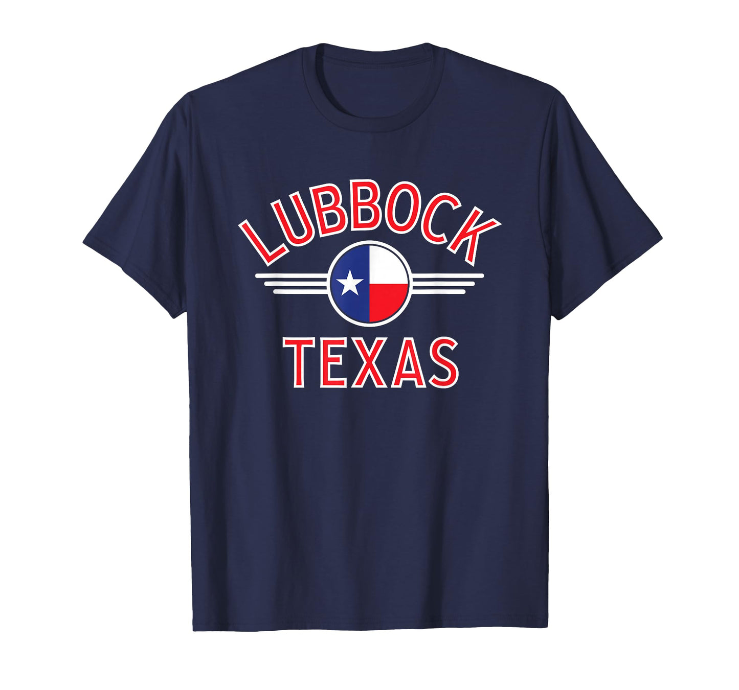 Lubbock Texas Flag Circle Red Text T-Shirt
