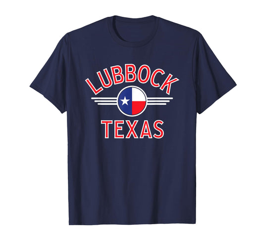 Lubbock Texas Flag Circle Red Text T-Shirt