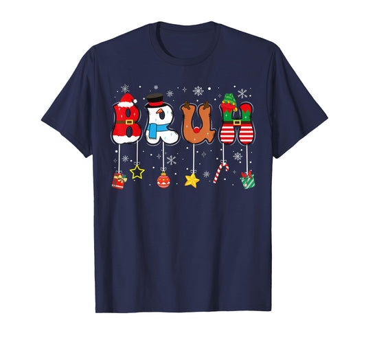 Bruh Funny Christmas Red Plaid Teens Boys Kids Xmas Pajamas T-Shirt