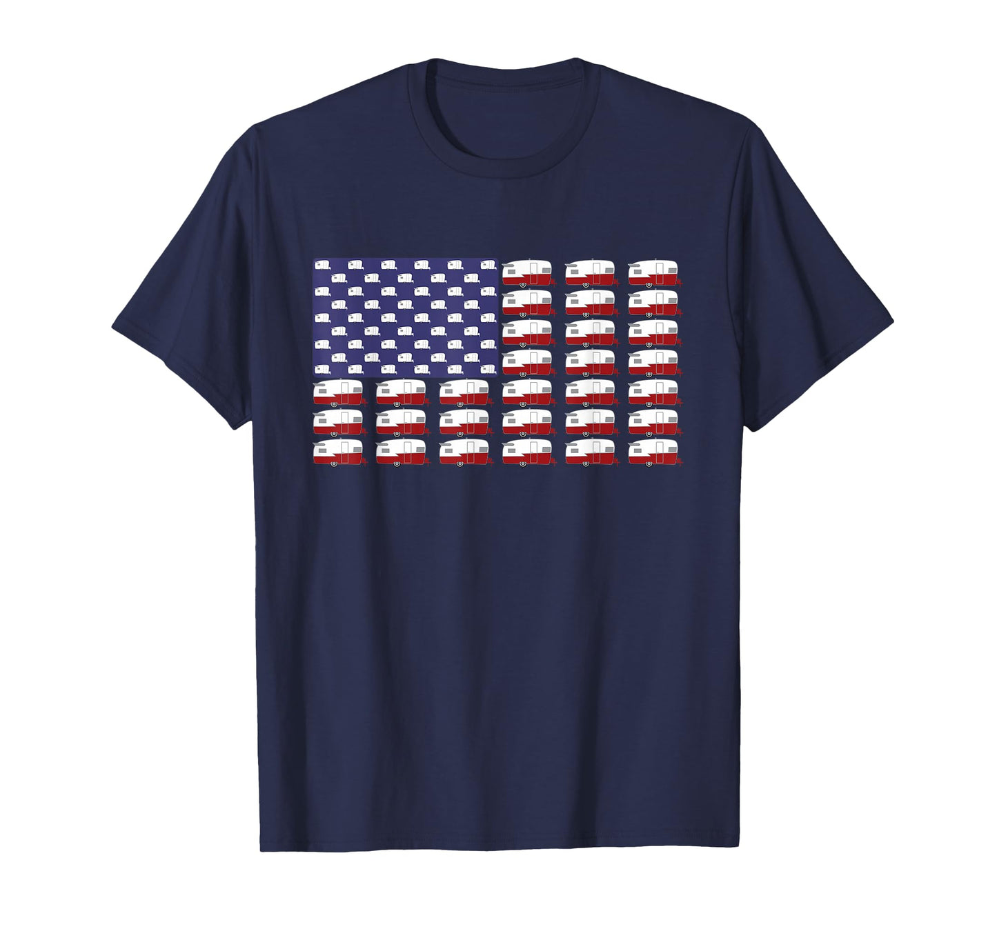 Vintage RV Camper Trailer American Flag T-Shirt