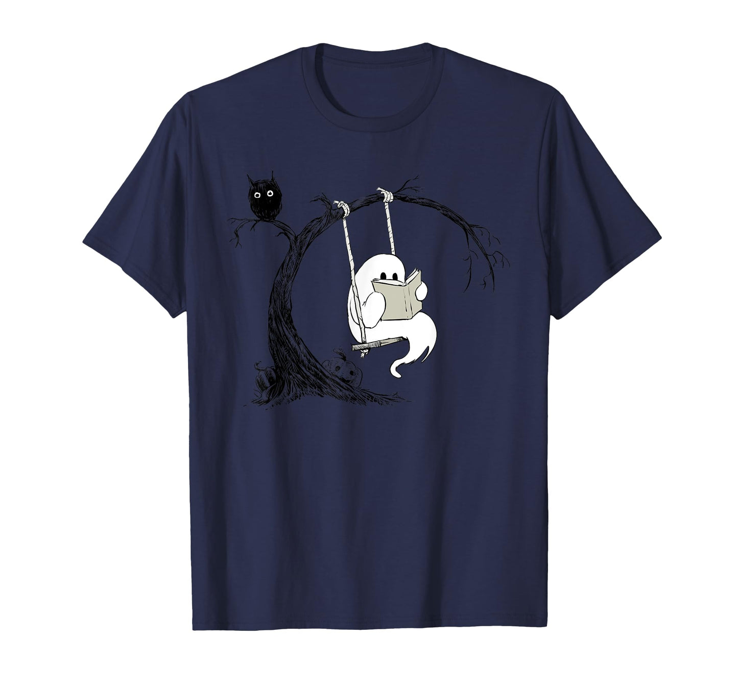 Cute Ghost swinging reading book Halloween ghost costume T-Shirt