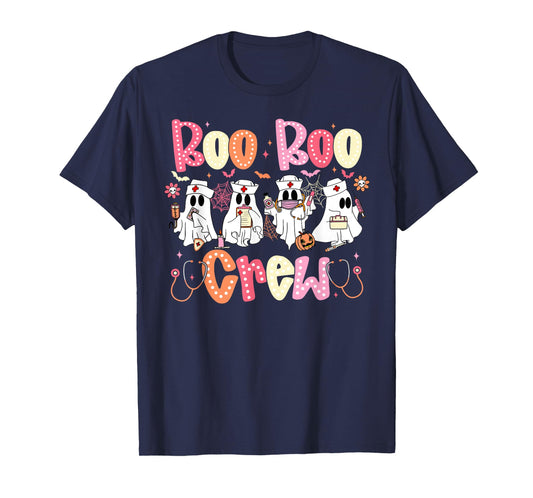 Funny Boo Boo Crew Nurse Ghost Women Halloween Nurse Groovy T-Shirt