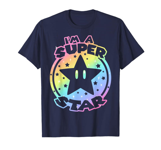 Super Mario World I'm A Super Star Neon Rainbow Fade Logo T-Shirt