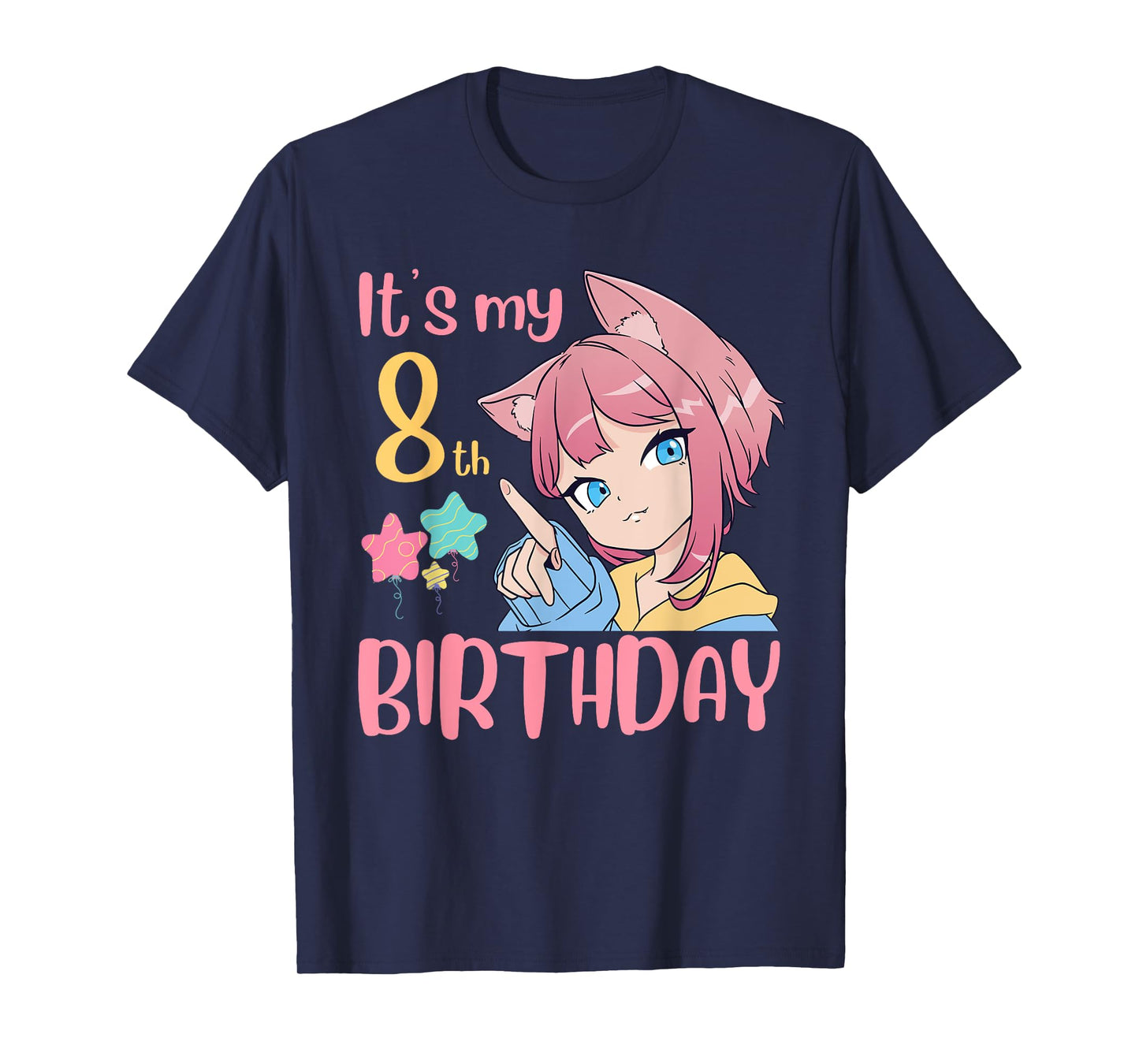 It's My 8th Birthday Anime Birthday Girl 8 Years Old Bday T-Shirt