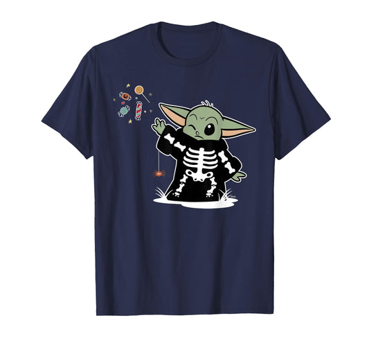 Star Wars Grogu Halloween Skeleton Costume Force Float Candy T-Shirt