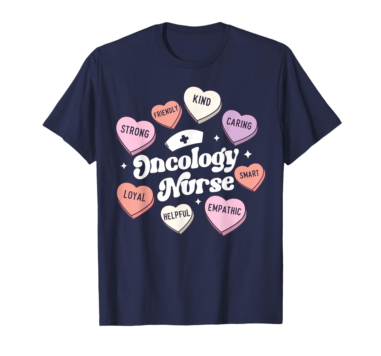 Valentines Day Oncology Nurse Cancer Support Groovy Hearts T-Shirt