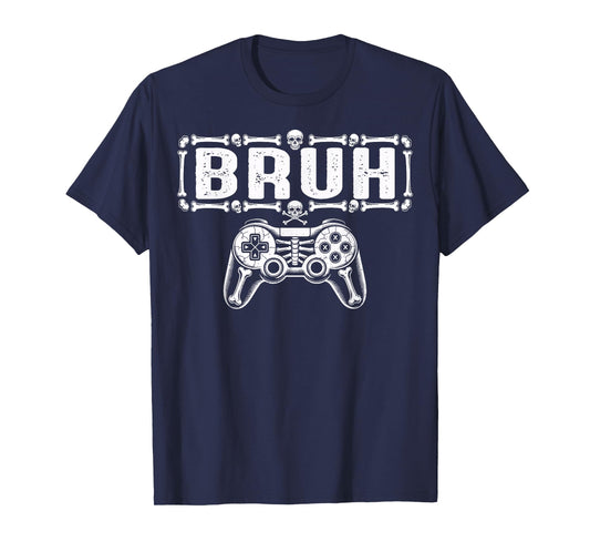 Halloween Skeleton Gamer Bruh Funny Video Gaming Boys Kids T-Shirt