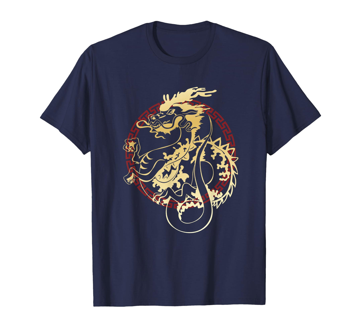 Asian Dragon Oriental With Red Chinese Wind Round Border T-Shirt