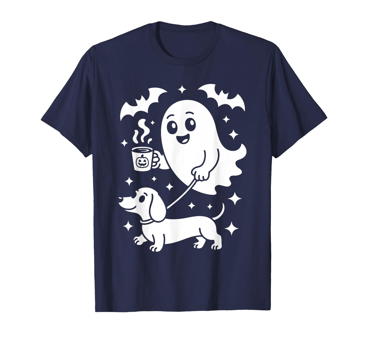 Cute Ghost Walking Dog Dachshund Coffee Halloween Costume T-Shirt