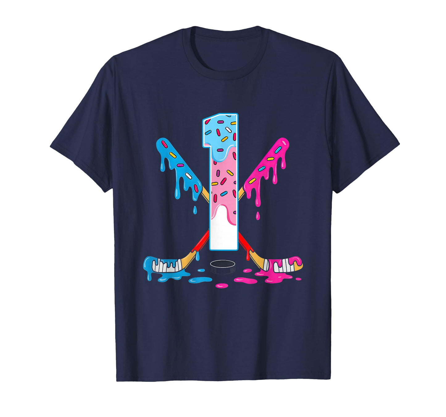 Hockey 1 Years Old Ice Cream Drip 1st Birthday Kids Gift T-Shirt