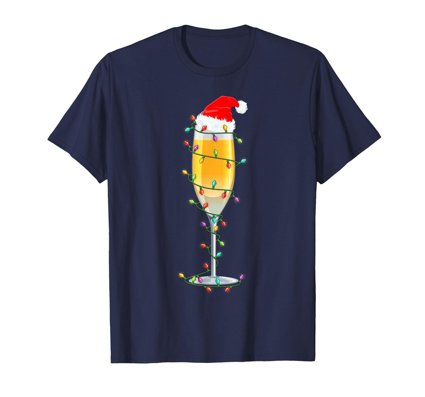 Glass of Champagne Santa Hat Xmas Lights Merry Christmas PJS T-Shirt