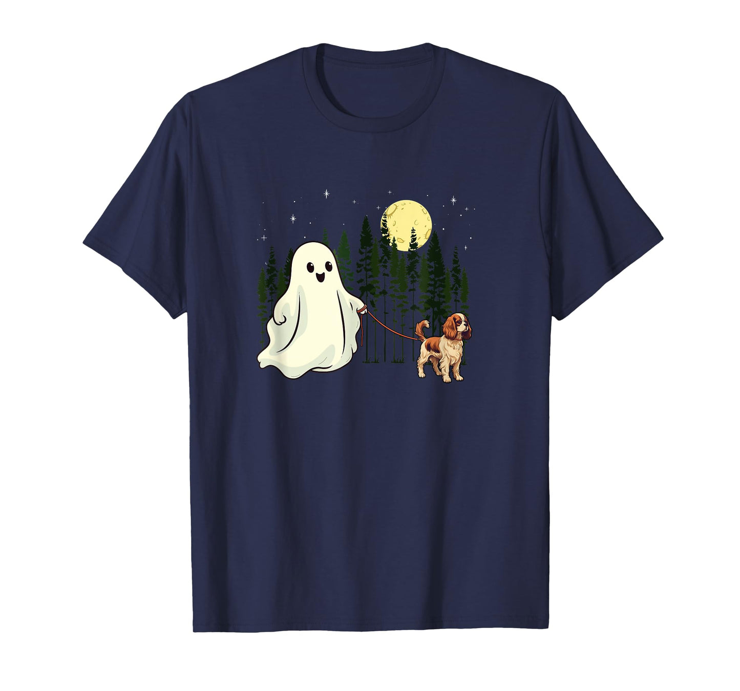 Cavalier King Charles Spaniel Walking Ghost Halloween Funny T-Shirt