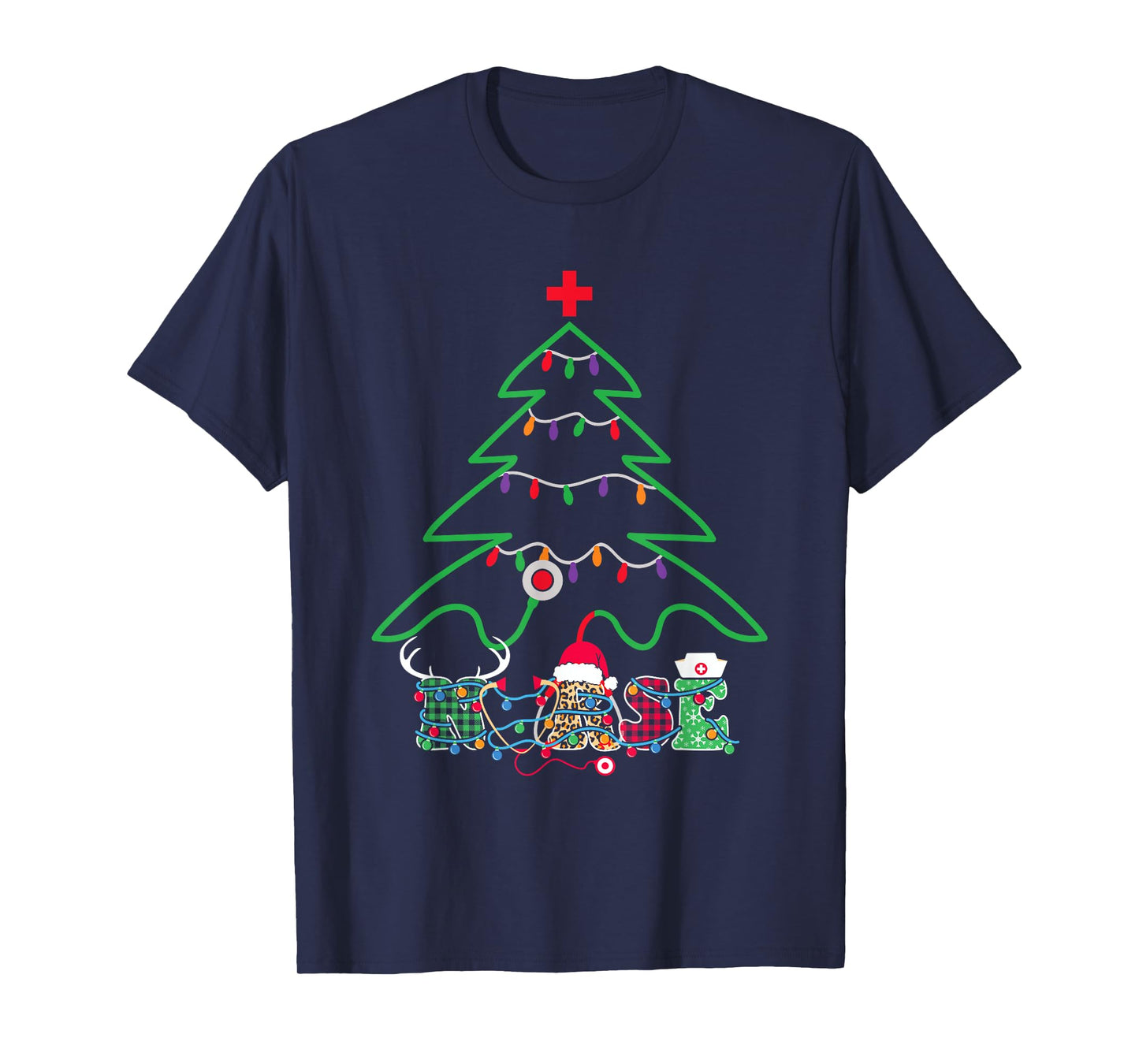 Stethoscope Christmas Tree Nurse Christmas Scrub Top Xmas T-Shirt