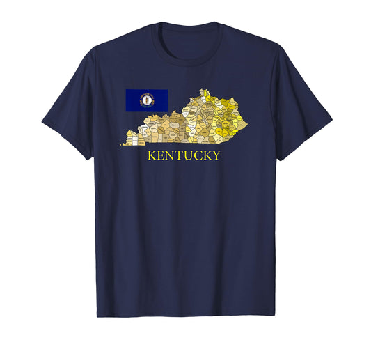 Colorful Kentucky County Map with Flag T-Shirt