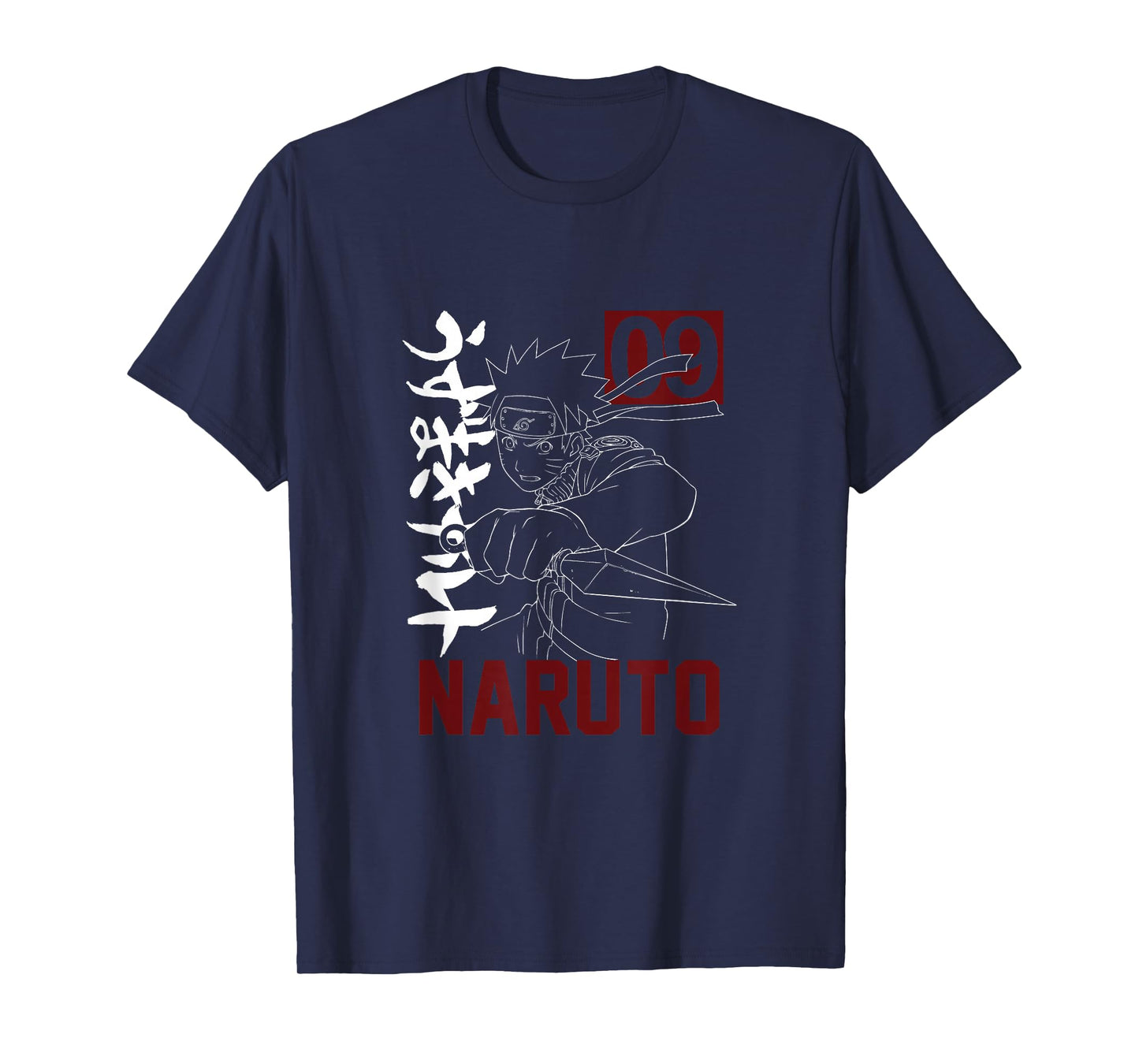 Naruto T-Shirt for Men - Anime Graphic with Kunai Kanji Design - Black, Short Sleeve, Size S