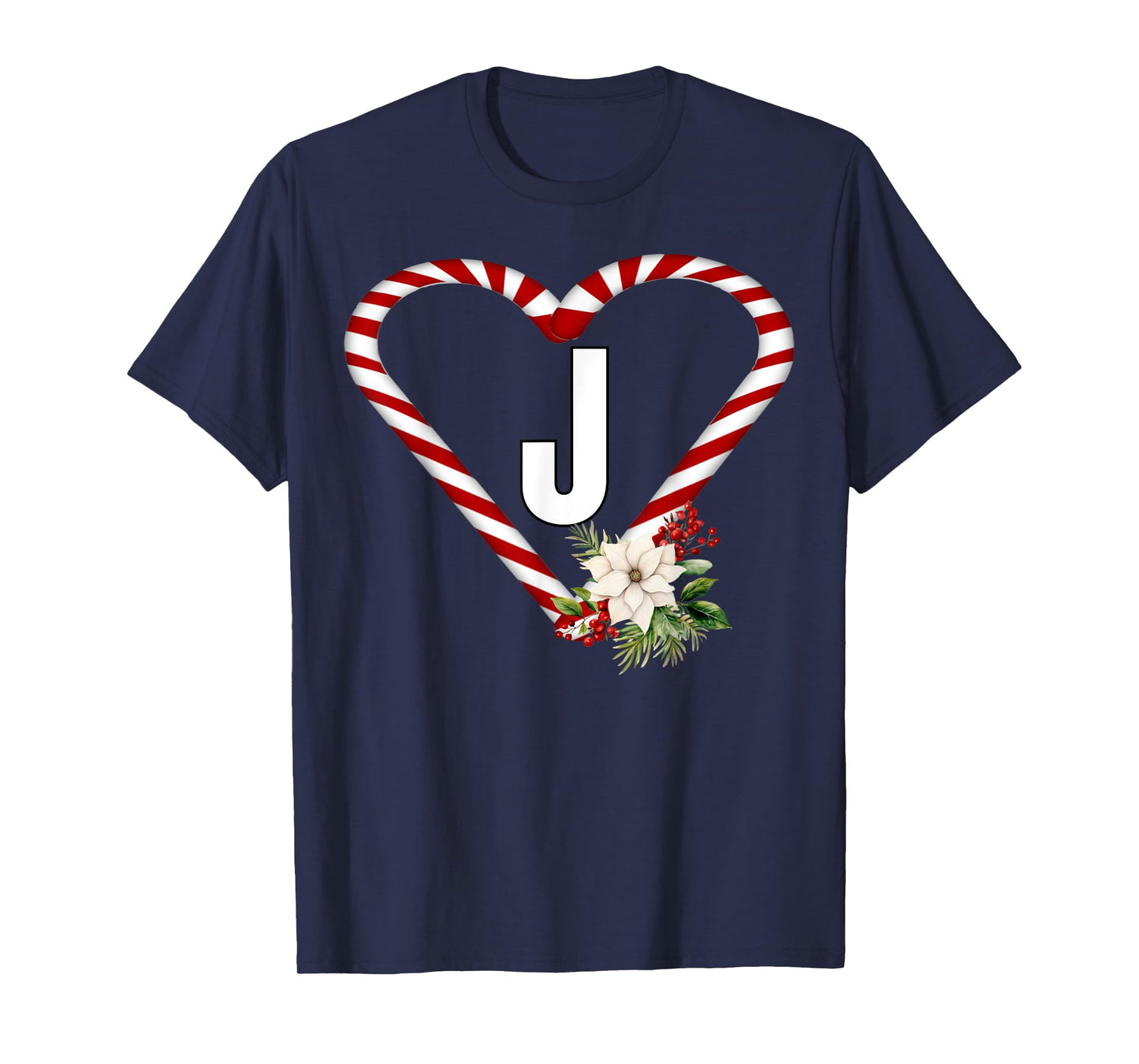 Letter J Christmas Candy Cane Holiday Novelty Christmas T-Shirt
