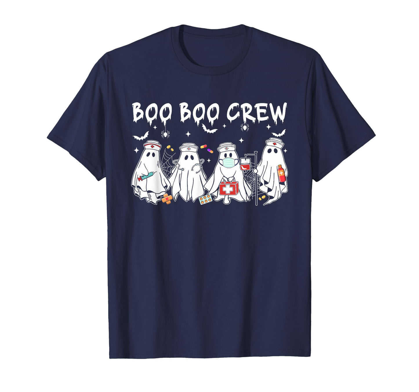 Boo Boo Crew Cute Ghost Nurses Women Halloween Scrub Top T-Shirt