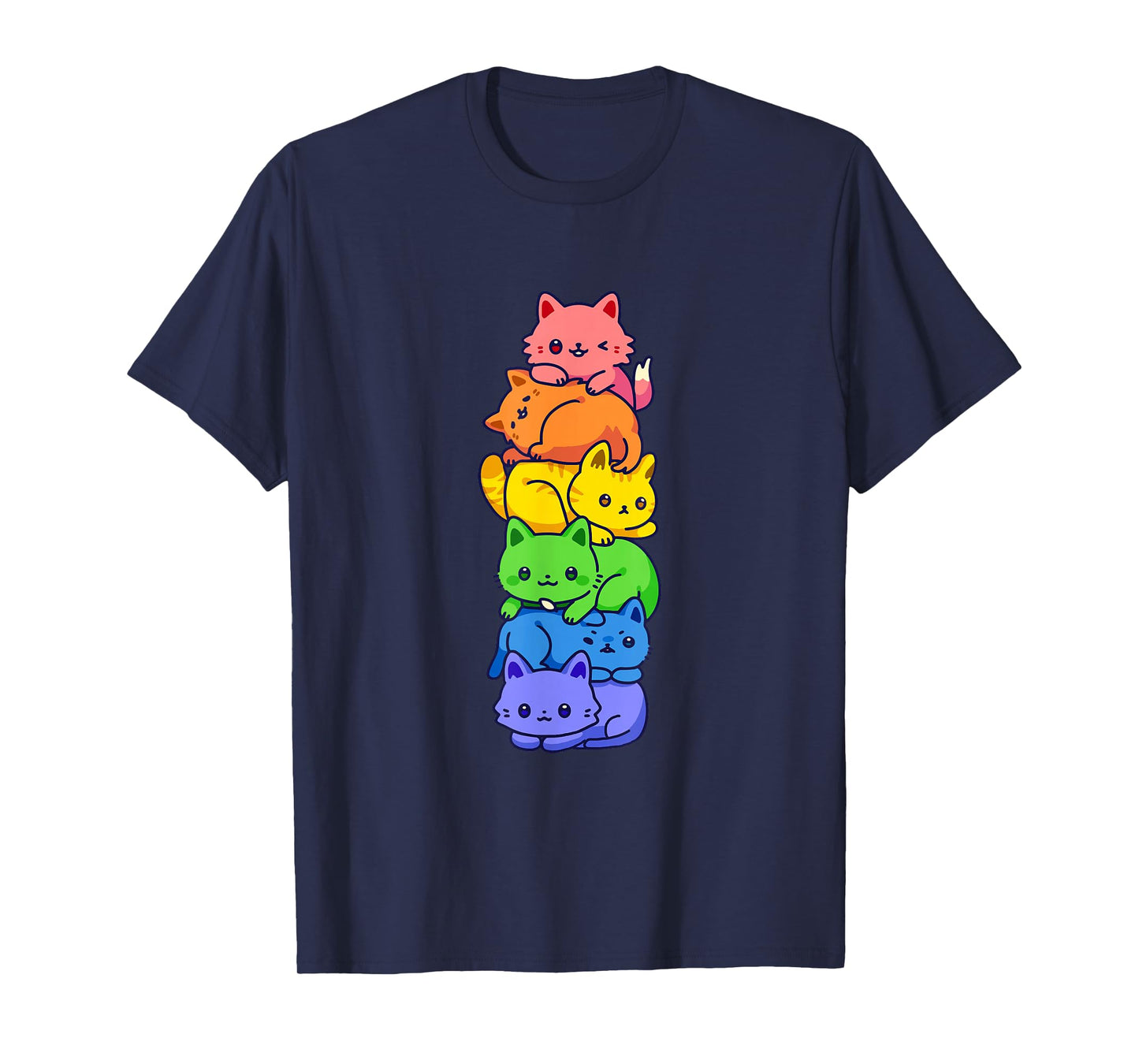 Gay Pride Cat LGBT Kawaii Cats Pile Cute Anime Rainbow Flag T-Shirt Small