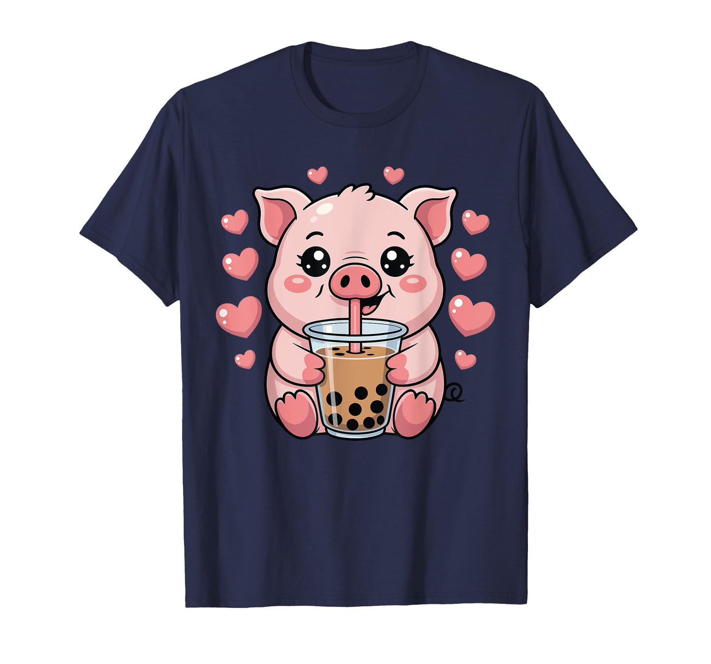 Cute Pig Kawaii Anime Drinking Bubble Tea Lover Girls T-Shirt