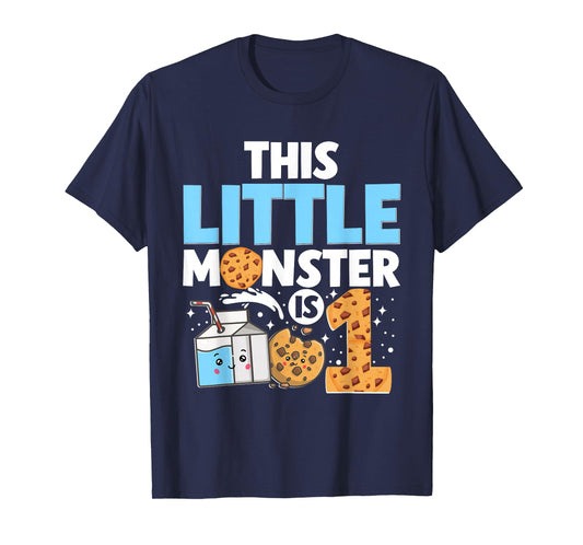 This Little Monster is 1 Milk and Cookies 1st birthday T-Shirt