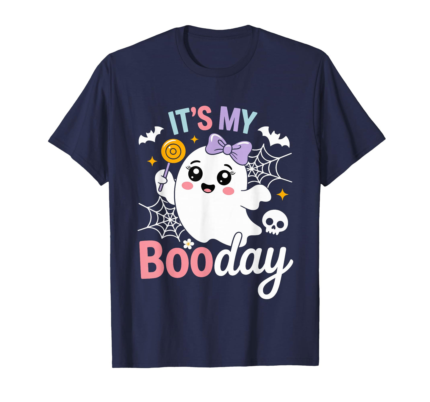 Funny Its My Boo Day Cute Halloween Birthday Ghost Pink Bow T-Shirt