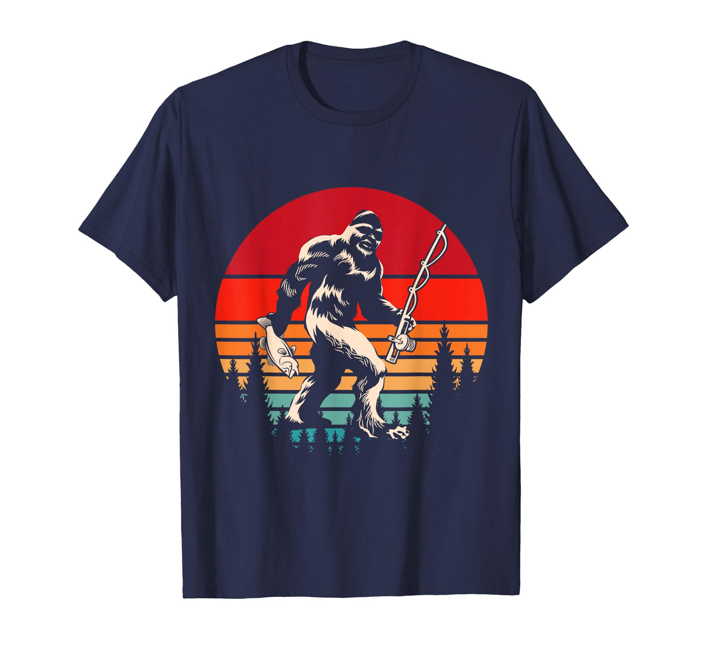Retro Yeti Sasquatch Cryptid Fishermen Gift Fishing Bigfoot T-Shirt