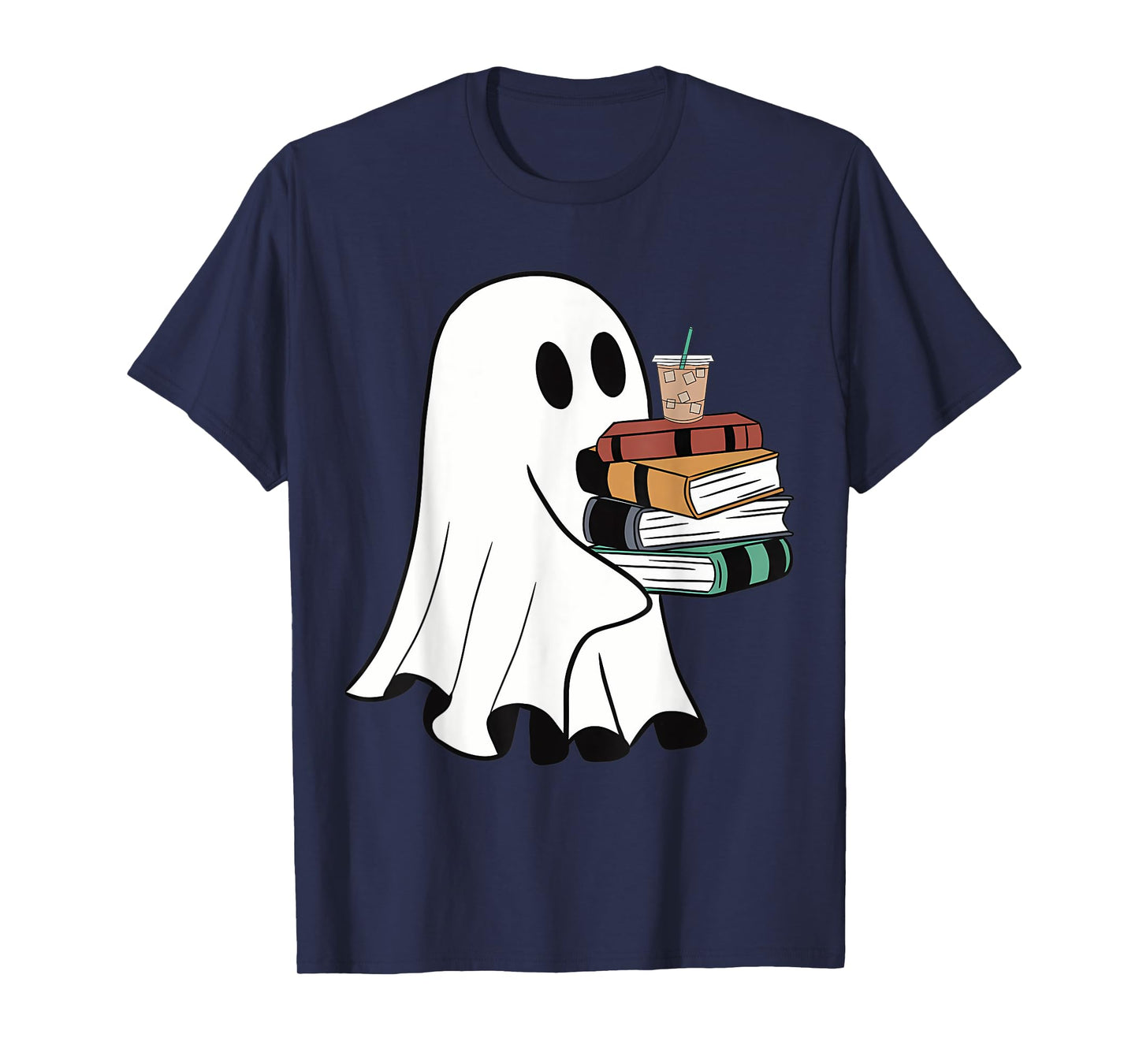 Ghost With Books Coffee Halloween For Book Lover T-Shirt
