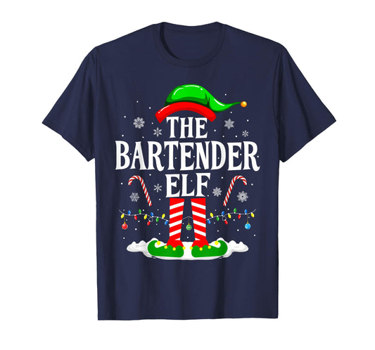 The Bartender Elf Funny Xmas Mixologist Christmas Bartender T-Shirt
