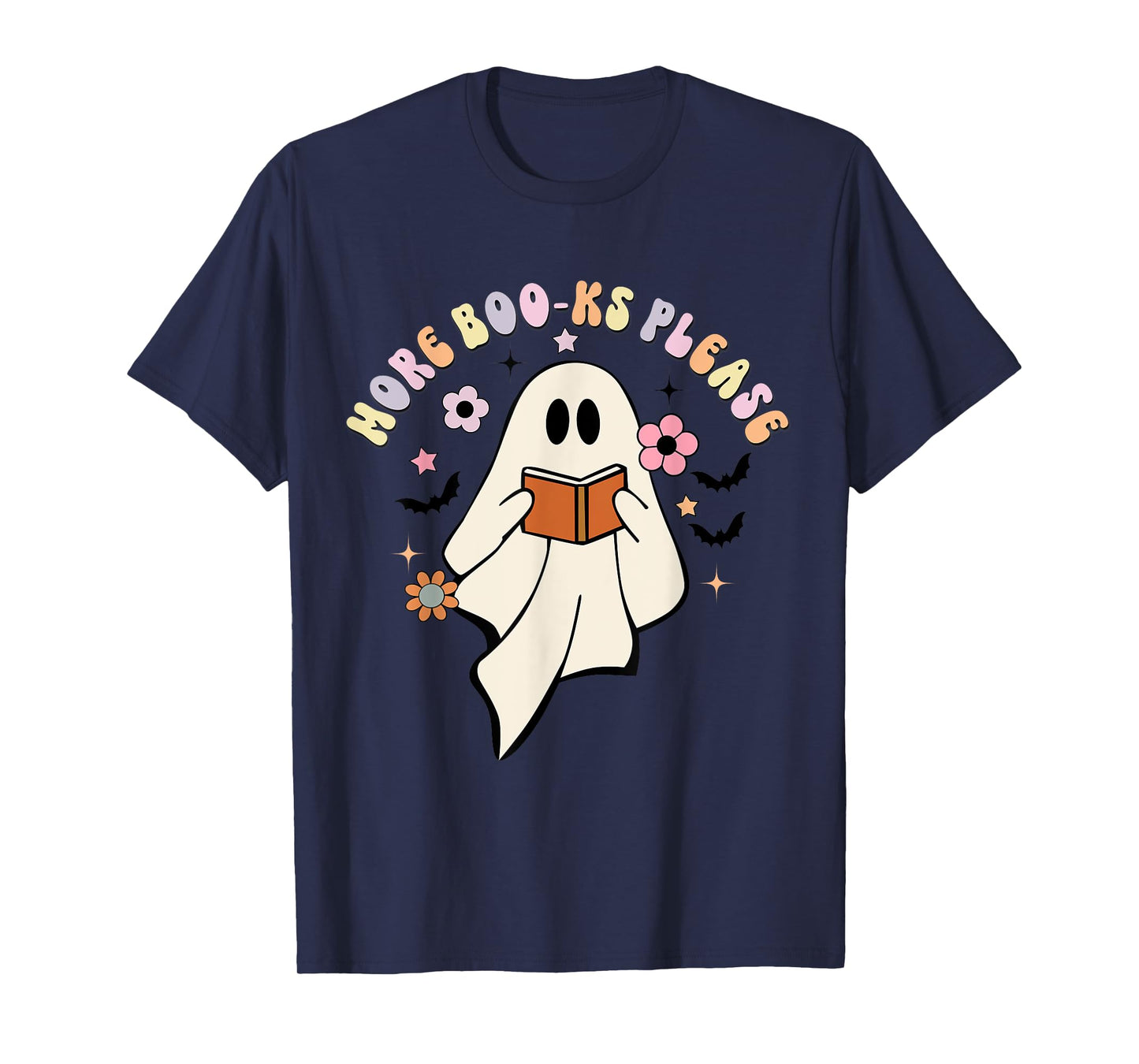 More Boo-ks Please, Retro Cute Ghost Book Reading Halloween T-Shirt
