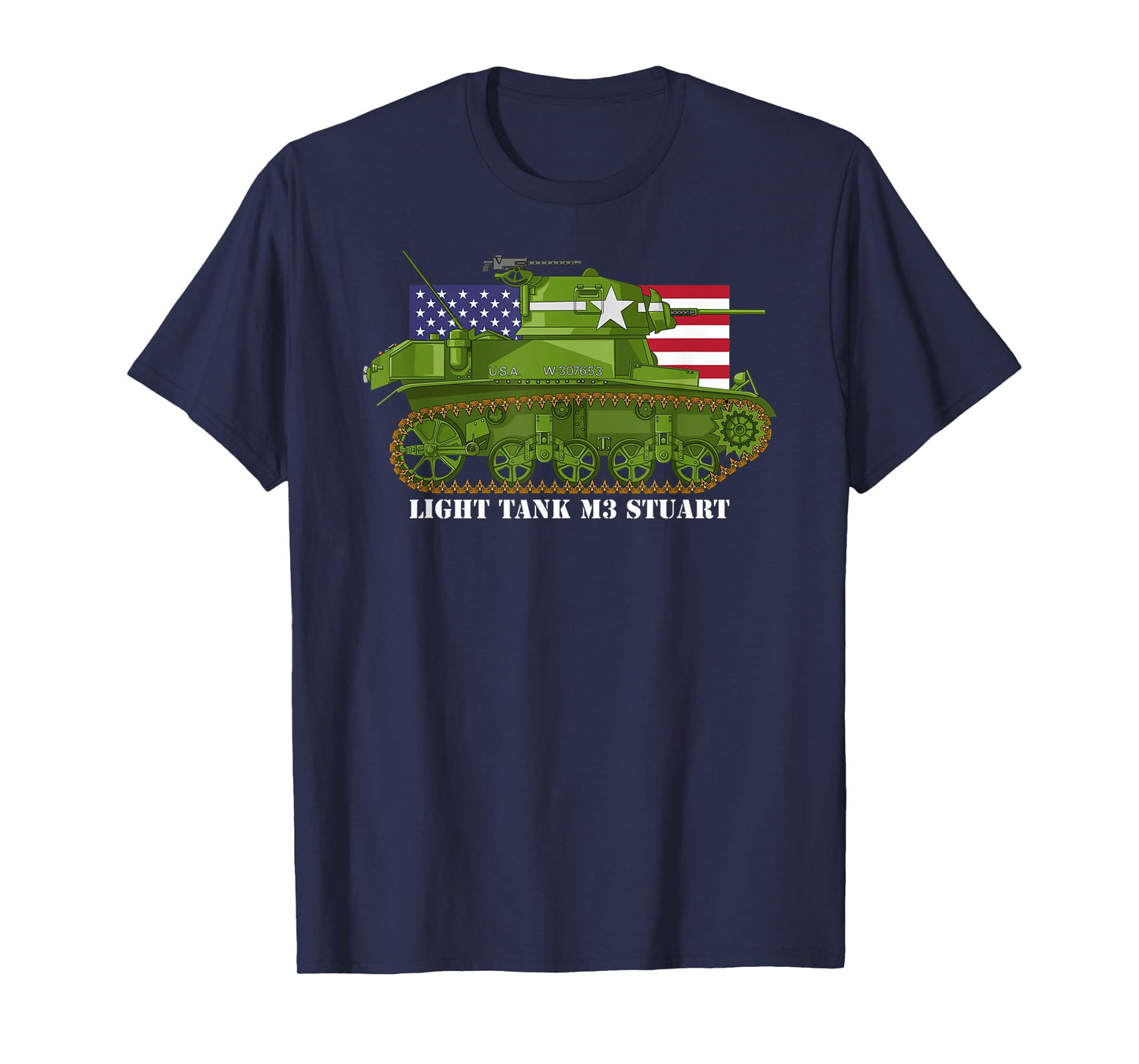 Light Tank M3 Stuart WW2 American Tanks USA Flag Women Kids Men T-Shirt