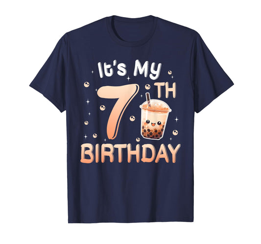 It's My 7th Birthday Bubble Boba Tea Party 7 Year Old Girl T-Shirt