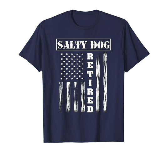 Salty Dog Retired Veteran - American Flag T-Shirt for Women Men