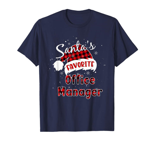 Funny Santa's Favorite Office Manager Christmas Plaid Xmas T-Shirt