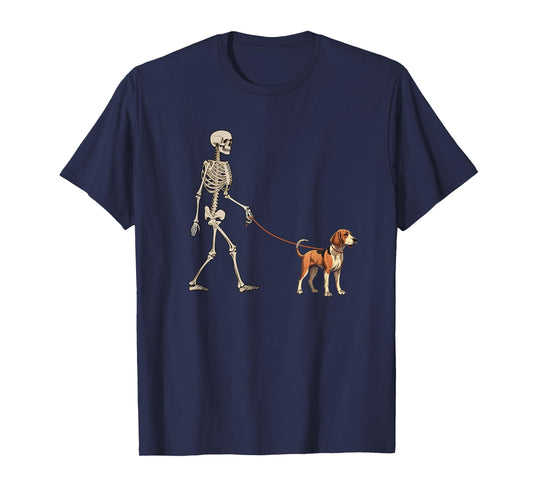 Funny Treeing Walker Coonhound Skeleton Walking Halloween T-Shirt