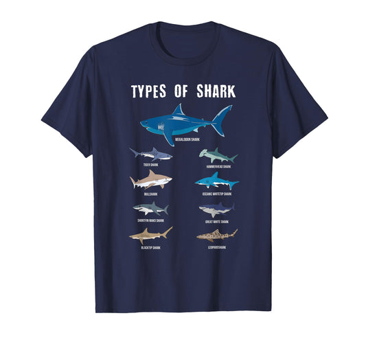 9 Types Of Sharks Educational Colorful Ocean Sea Marine Life T-Shirt