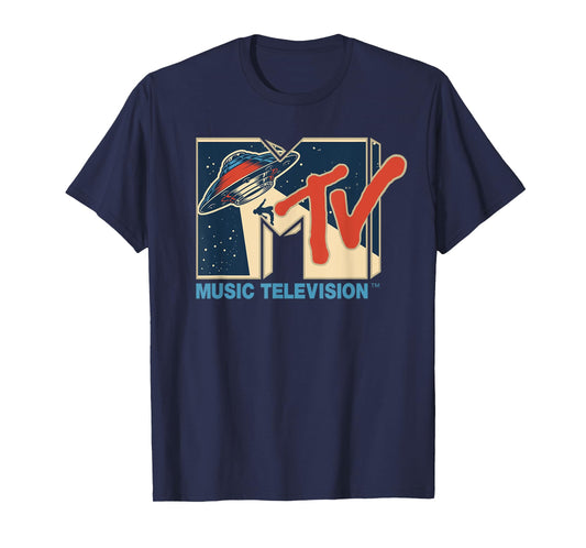 Mademark x MTV - MTV Logo Alien UFO Space Ship Teleporting Beam In Space MTv T-Shirt