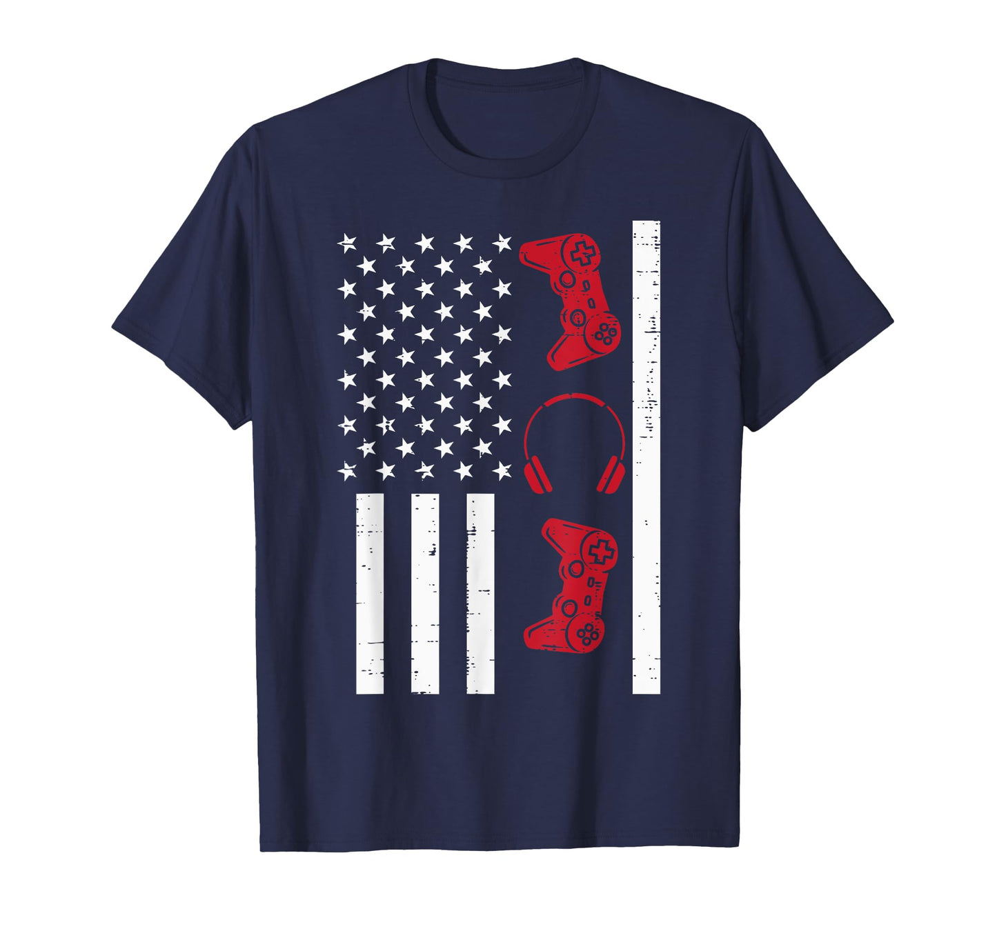 US Flag Gamer Controller 4th Of July Patriot Boys Kids Men T-Shirt