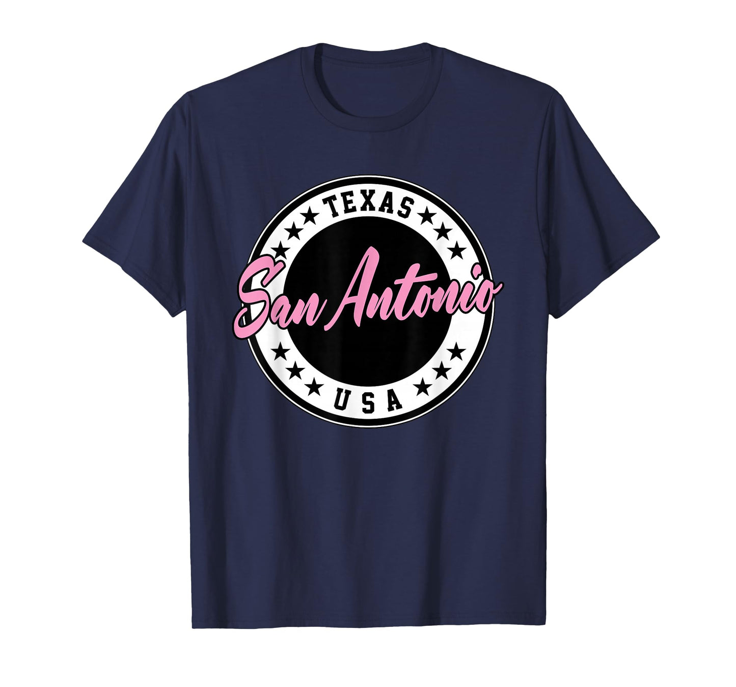 San Antonio Texas Script Circle Pink Text T-Shirt
