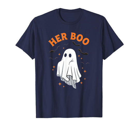 Her Boo Cute Ghost Funny Halloween Couple Matching T-Shirt