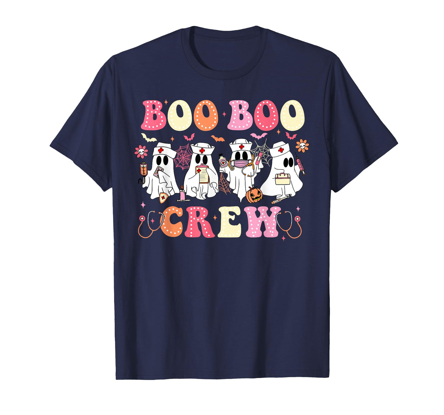 Funny Boo Boo Crew Nurse Ghost Women Halloween Nurse Groovy T-Shirt