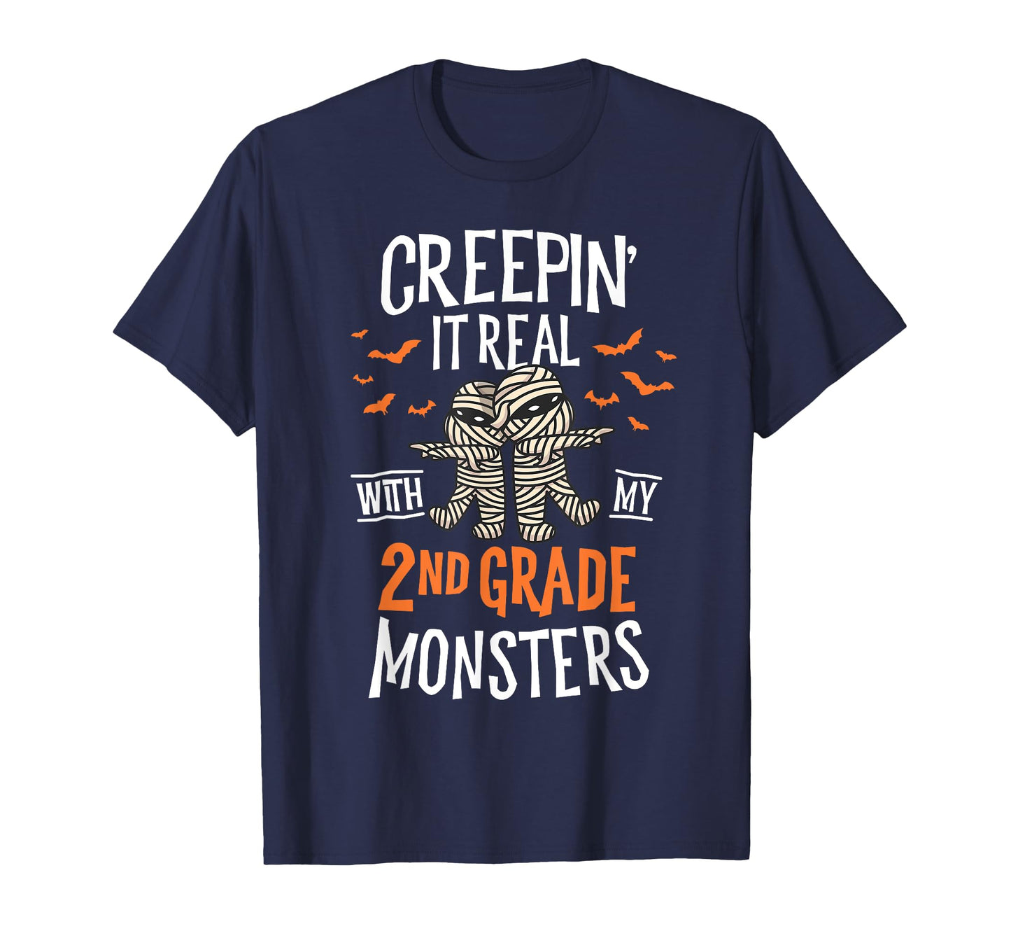 Creepin It Real With My 2nd Grade Monsters Halloween Teacher T-Shirt for Men Women Kids