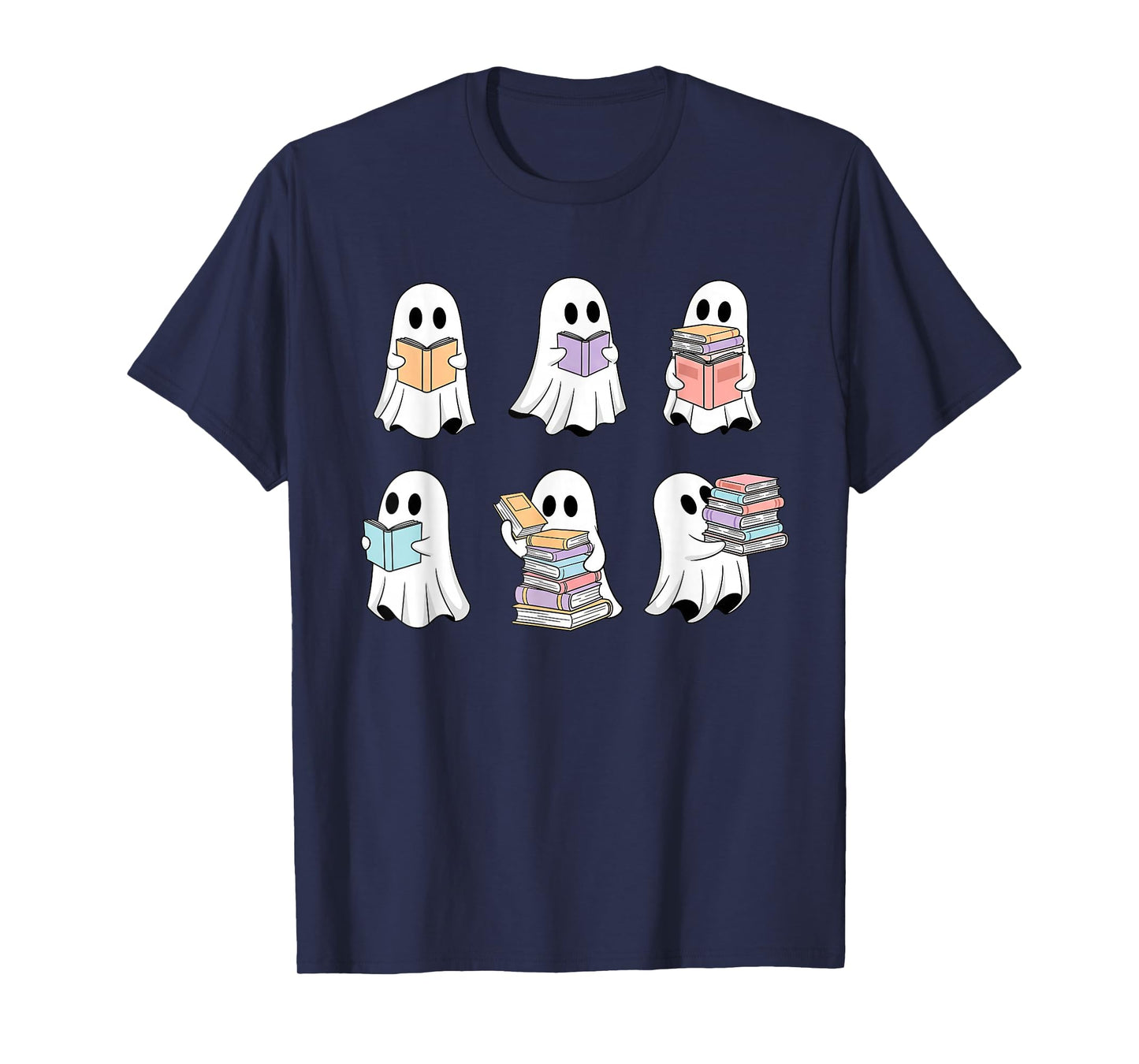 Cute Boo Ghost Reading Books Halloween Librarian Teacher Kid T-Shirt