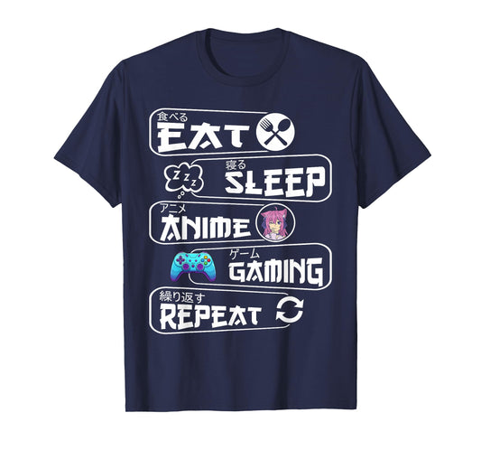 Eat Sleep Anime Gaming Shirt Repeat Kawaii Anime Gamer T-Shirt