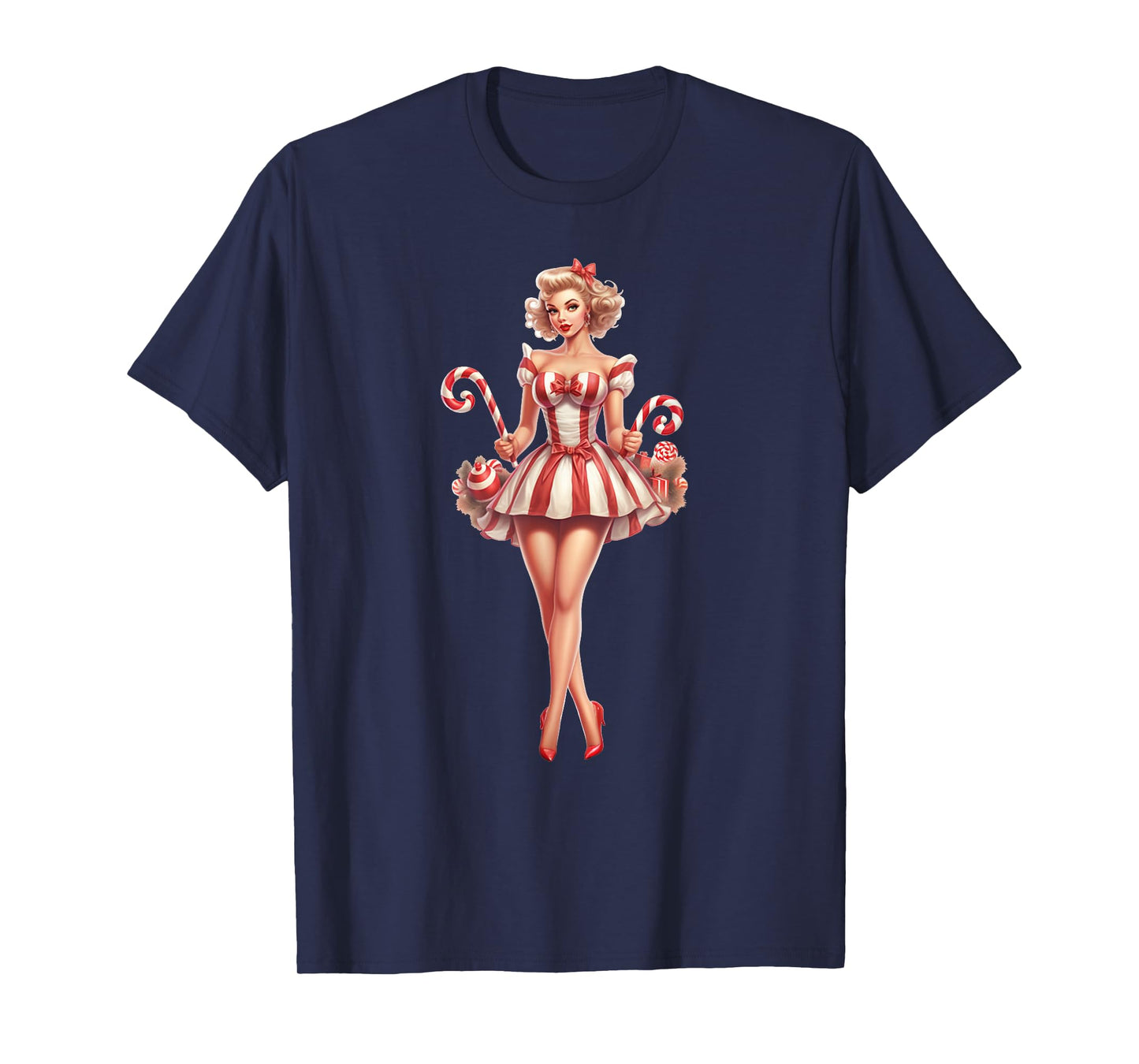 Christmas Pinup Girl With Christmas Candy T-Shirt
