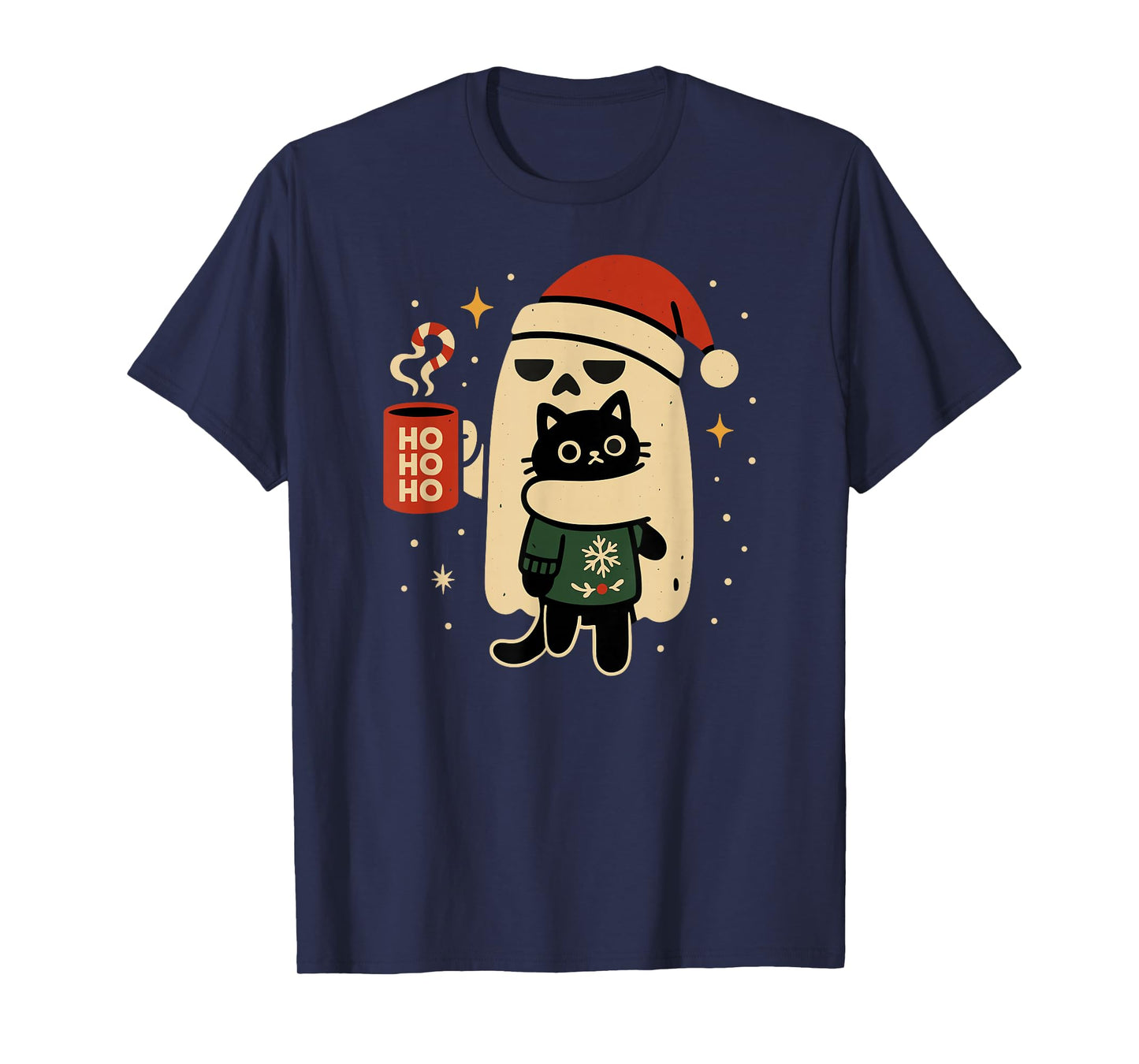 Gothic Christmas Cat and Ghost Festive Fun T-Shirt
