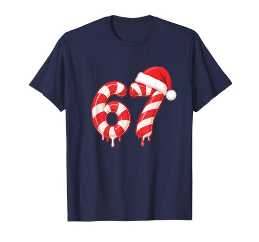 Melting Candy Cane 67 Christmas Design, Santa Hat Holiday T-Shirt