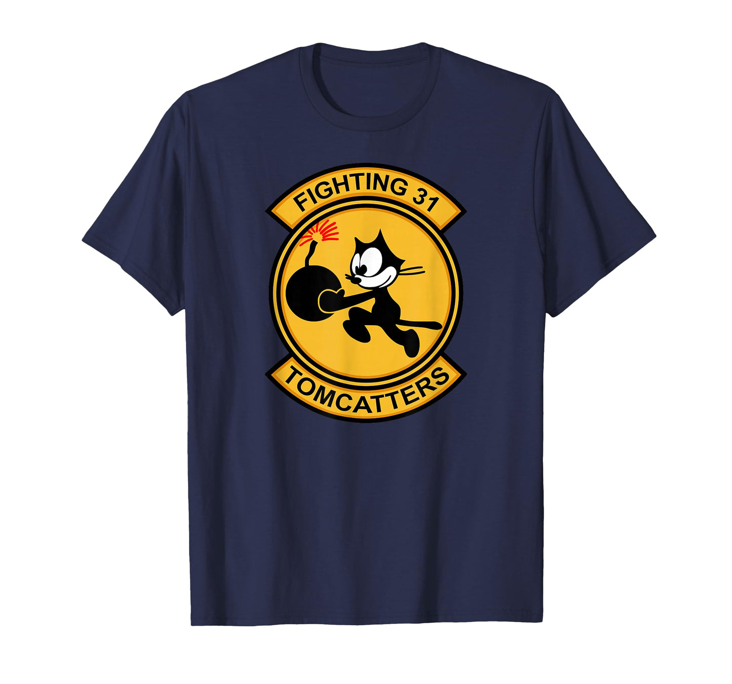 Jet Fighter & Navy Fighter Squadron Gifts VF-31 Tomcatters T-Shirt - Adults Unisex Black Cartoon Modern Casual Short Sleeve T-Shirt - Small