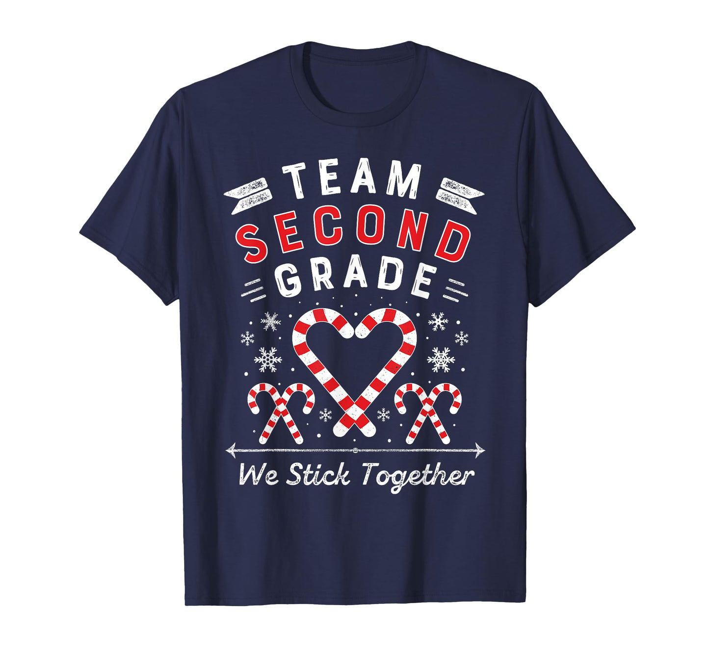 Team Second Grade Christmas Candy Cane Heart | Xmas Teacher Men Women Kids T-Shirt